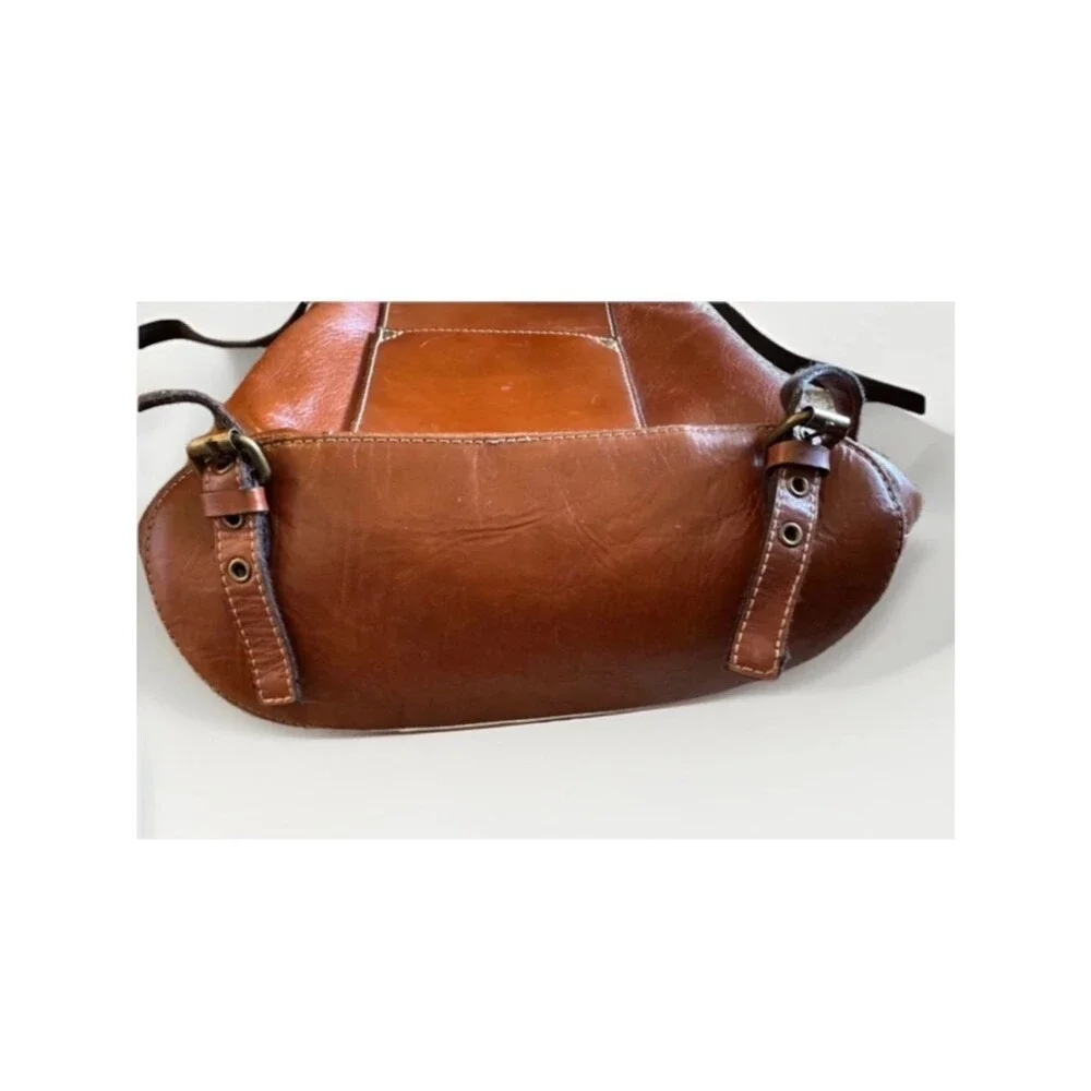 Patricia Nash Alencon Leather Backpack Cognac Drawstring Rucksack Handbag EUC